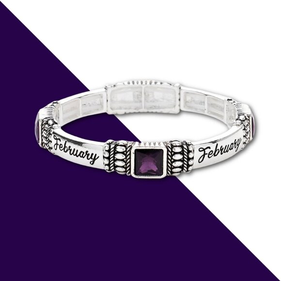 February Birthstone Sterling Silver Plated Bangle Stretch Bracelets Amethyst NEW - Picture 2 of 3